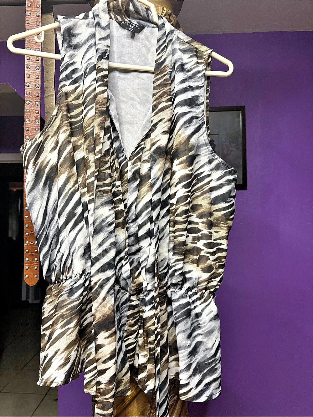 George Animal Print Blouse in Brown & White Size XL Like New